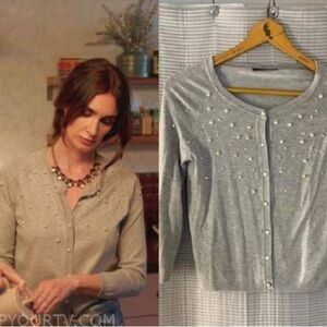 Zara Light Gray Cardigan with Pearl Buttons